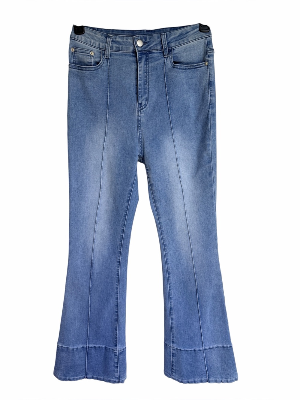CIDER High Rise Flare Jeans Large – Pintuck Front Stretch Denim